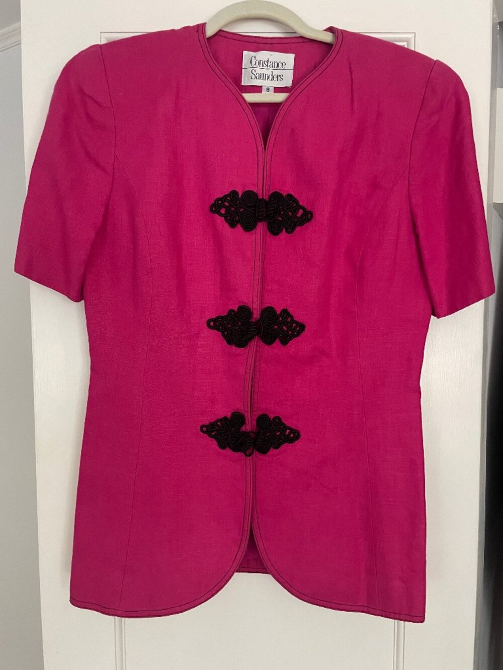 Vintage Constance Saunders 100% Linen Hot Pink Frog Closure Jacket 8